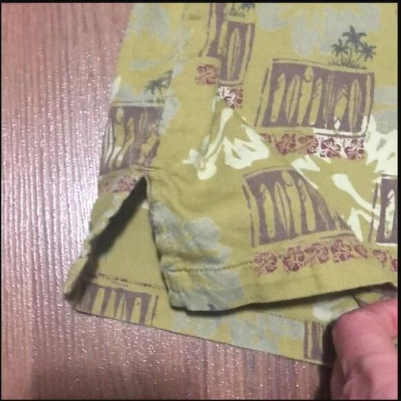 Vntg Columbia Short Sleeve Hawaiian Button down Shirt Tropical Olive Green Brown - Picture 7 of 16